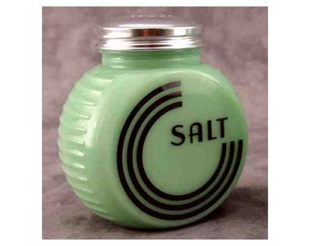 Jadeite GREEN Glass SALT SHAKER Art Deco Circle Design Depression Style Large Range Size