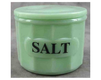 Jadeite GREEN Glass SALT Box CANISTER Lidded Jar Container Depression Style