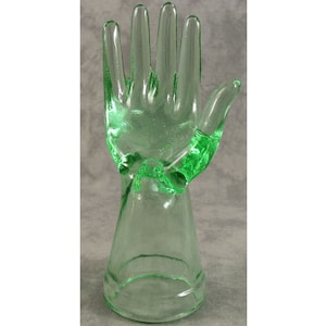 GREEN Glass RING Jewelry Display HAND Accessories Mannequin Depression Style Glass