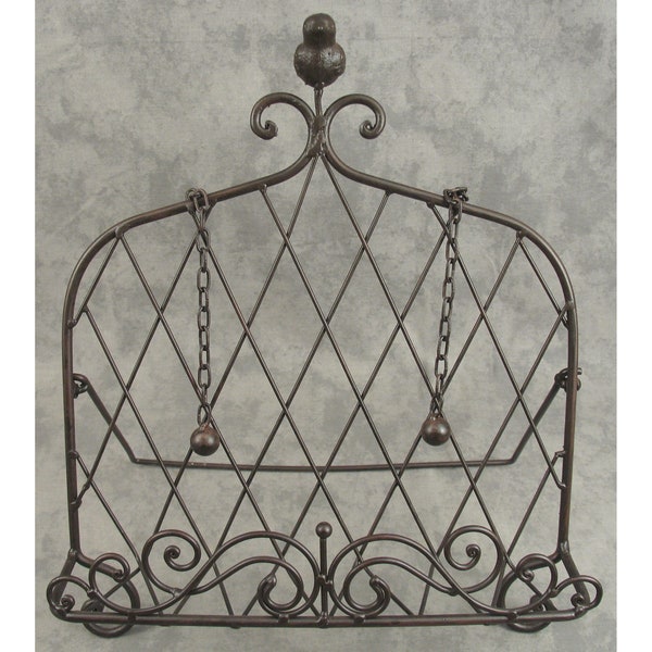 French COUNTRY Wrought Iron COOKBOOK STAND Book Holder Easel Bird Finial Top Cast Iron