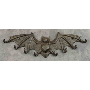 Gothic Winged BAT Cast Iron 8 HOOK Wall Rack SCULPTURE for Hanging Necklaces, Key, Leashes , etc.