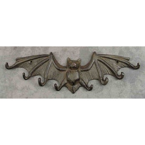Gothic Winged BAT Cast Iron WALL Hook RACK Sculpture Necklace, Key, Leash Holder