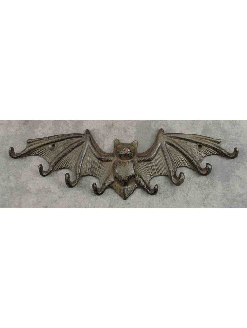 GOTHIC WINGED BAT Cast Iron DOUBLE HOOK WALL SCULPTURE