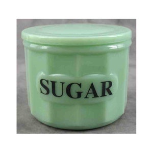 Jadeite GREEN Glass SUGAR Box CANISTER Lidded Jar Container Depression Style
