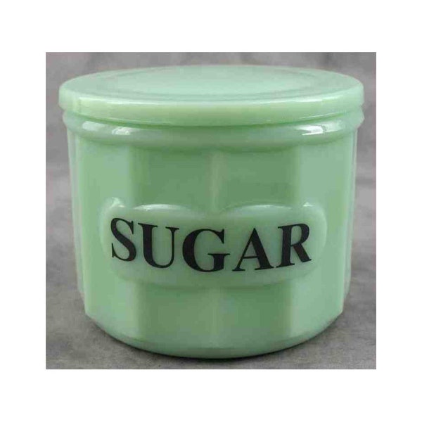 Jadeite GREEN Glass SUGAR Box CANISTER Lidded Jar Container Depression Style