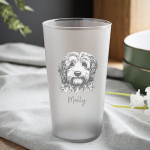 Personalized Golden Doodle + Name Pint Glass - Custom Goldendoodle Gifts - Gift for Dog Mom - Gift for Dog Dad - Beer Gift for Dog Lover