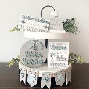 Winter Wishes Tiered Tray Decor | Tiered Tray Mini Signs | Holiday Decor | Farmhouse Decor | Tiered Tray Bundle | Winter Home Decor