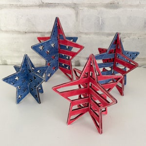 Stars and Stripes Shelf Sitter | Mini Wood Signs | Table Decor | Tiered Tray Decor | Farmhouse Decor | Rustic | 4th of July Decor