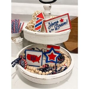 4th of July Tiered Tray Decor | Tiered Tray Bundle | Mini Wood Signs | Holiday Signs | Tiered Tray Decor | Patriotic Home | Tray Decor Decor