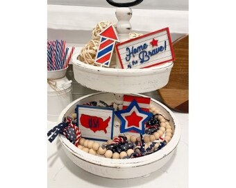 4th of July Tiered Tray Decor: Patriotic Mini Wood Signs Bundle