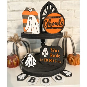 Halloween Tiered Tray Decor: 3D Ghost Mini Wood Signs