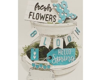 Spring Tiered Tray Decor: Rustic Mini Wood Signs, Farmhouse Table Decor