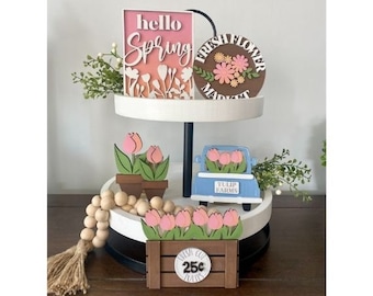 Spring Tulip Tiered Tray Decor: 3D Mini Wood Signs