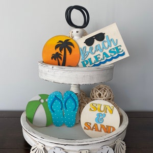 Beach Please Tiered Tray Decor | Tiered Tray Signs | Mini Wood Signs | Table Decor | Wood Riser | Farmhouse Decor | Kitchen | Rustic | Beach