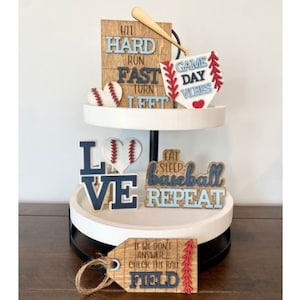 Baseball Tiered Tray Decor | Tiered Tray Bundle | Mini Wood Signs | Tray Decor | Rustic Home Decor | 3 tier tray decor