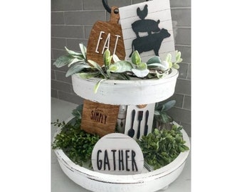 Farmhouse Tiered Tray Decor: Rustic Kitchen Wood Signs Bundle