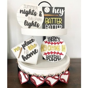 Baseball Tiered Tray Decor | Tiered Tray Bundle | Mini Wood Signs | Tray Decor | Rustic Home Decor | 3 tier tray decor