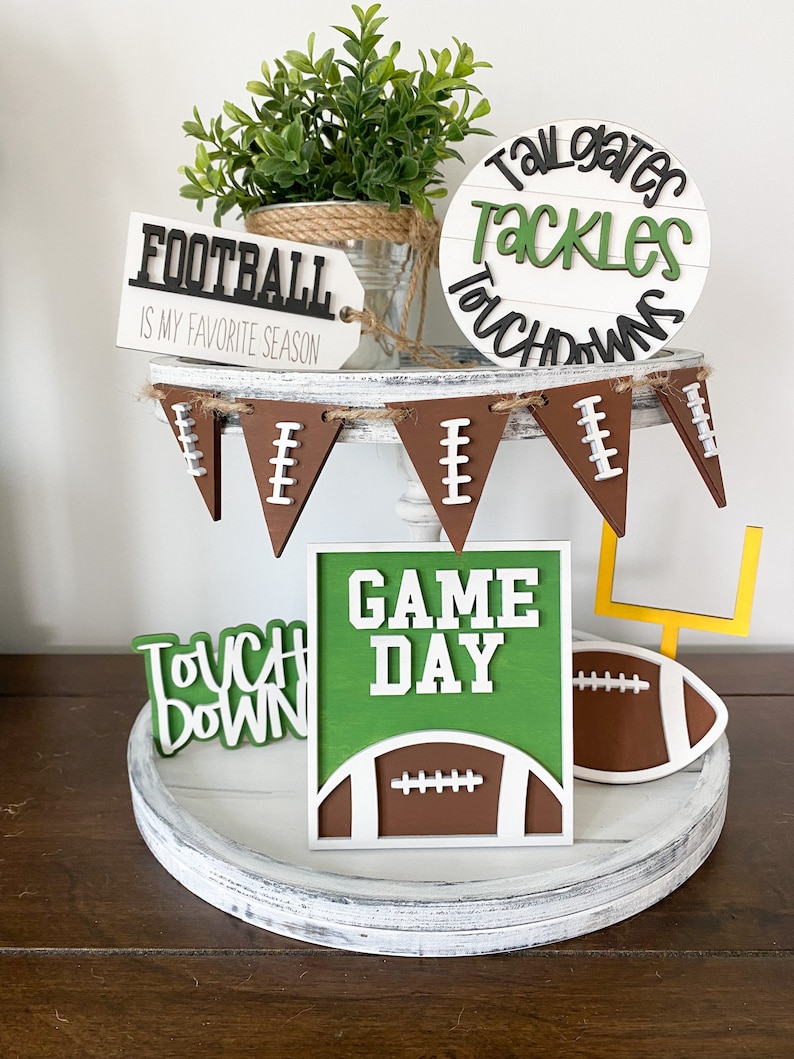 Football Themed Tiered Tray Decor Tiered Tray Mini Signs Etsy