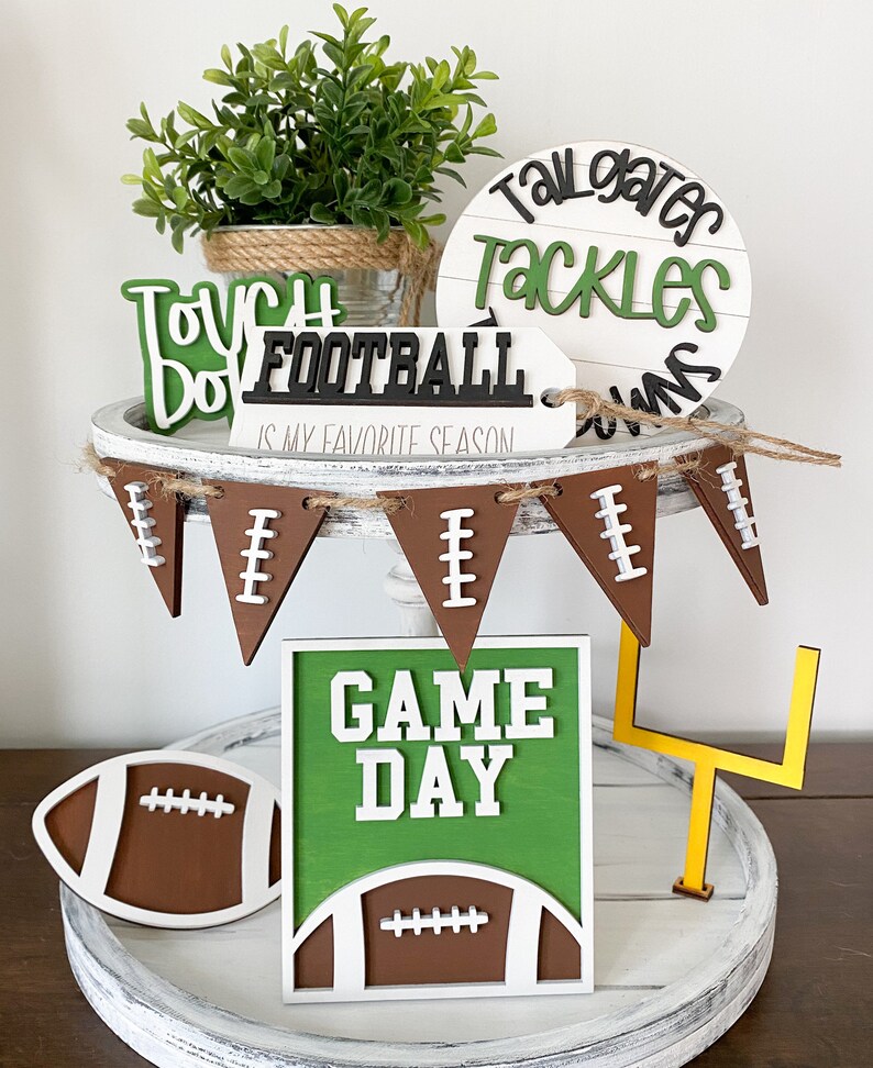 Football Themed Tiered Tray Decor Tiered Tray Mini Signs Etsy