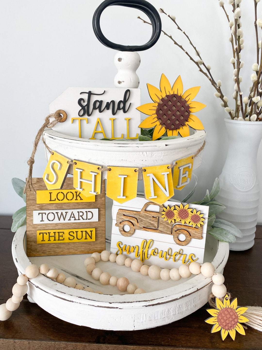 Sunflower Tiered Tray Decor: 3D Wood Mini Signs - Etsy