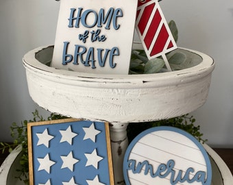 Patriotic Tiered Tray Decor: 3D Mini Wood Signs Bundle