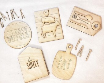 Farmhouse Tiered Tray Decor: Unpainted DIY Mini Signs