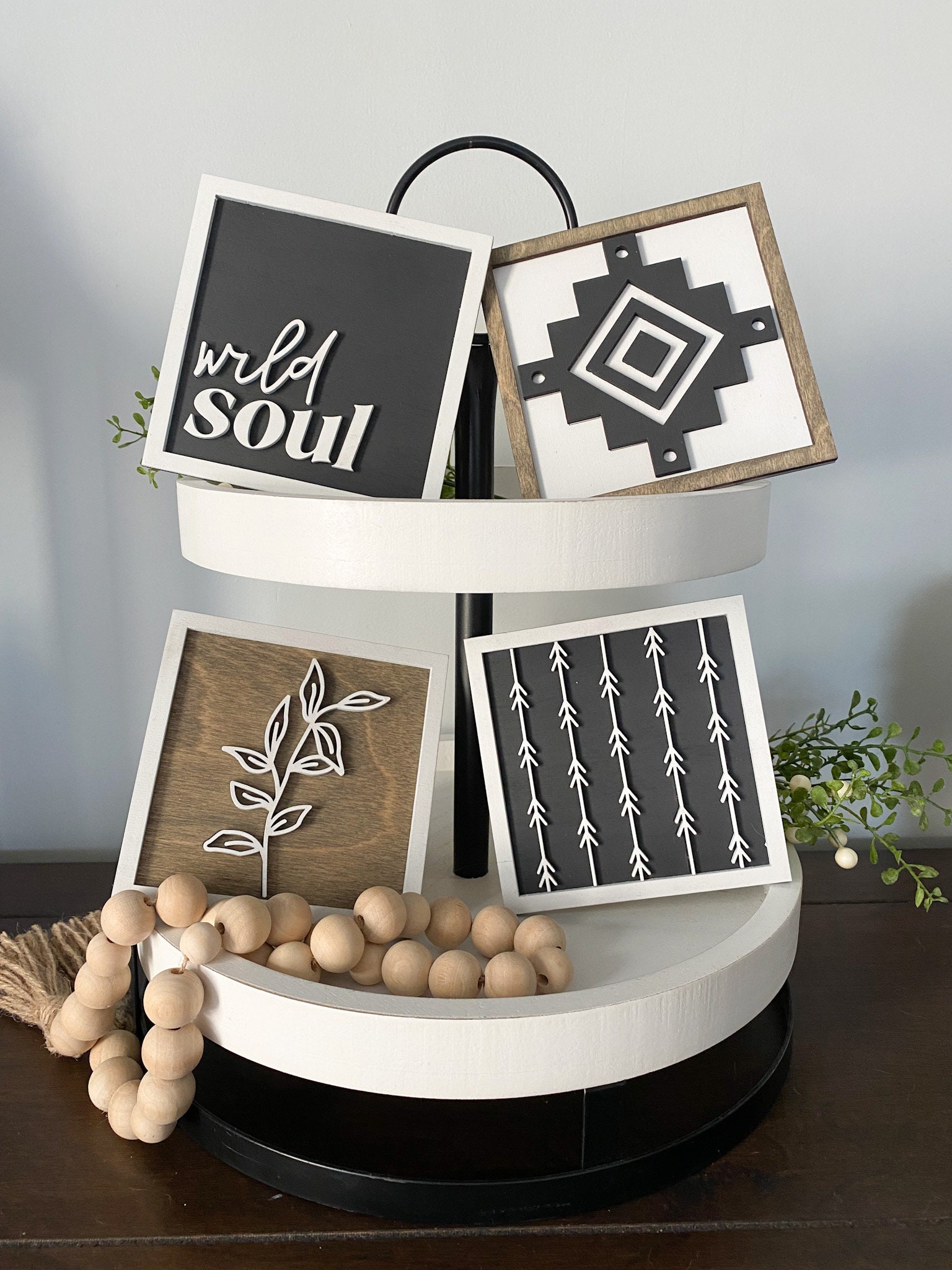 Boho Tiered Tray Decor Tray Decor Boho Decor Kitchen Etsy