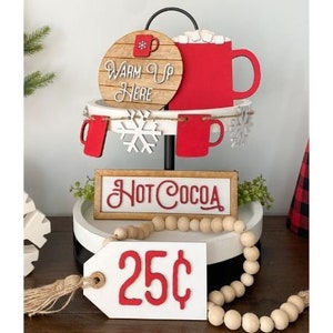 Hot cocoa Bar Tiered Tray Decor | Tiered Tray Mini Signs | Coffee Bar | Kitchen Decor | Wood Riser | Farmhouse Decor | Tiered Tray Bundle