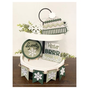 Winter Themed Tiered Tray Decor | Tiered Tray Mini Signs | Holiday Decor | Kitchen Decor | Wood Riser | Farmhouse Decor | Tiered Tray Bundle
