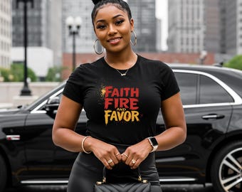 Faith Fire Favor Black Woman PNG – Christian Graphic Tee (Digital Download)