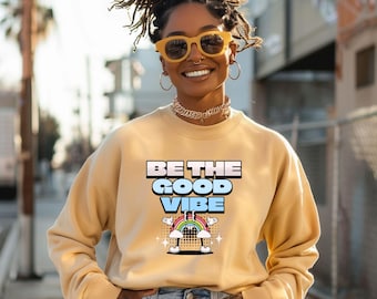 Retro Rainbow 'Be The Good Vibe' SVG | 90s Cartoon PNG (Digital Download)