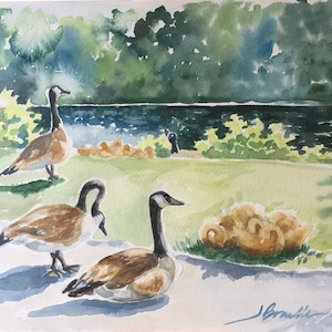 Canada Geese Morning Original Watercolor (20”x16” matted/11&quot;x14&quot; unmatted)