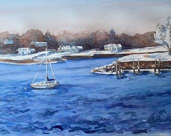 Greenwich Harbor Snow Day (20”x16” matted)