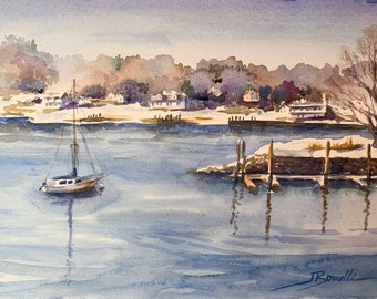 Greenwich Harbor on a Snowy Morning (20”x16” matted)