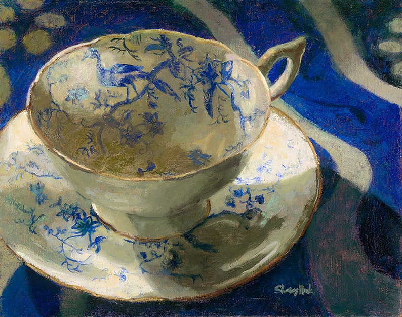 Small Art Canvas Print of Coalport Cairo English Teacup Oil Painting by Sharey Monk Museum Wrap Giclee Print 6 x 7.5 WALL ART