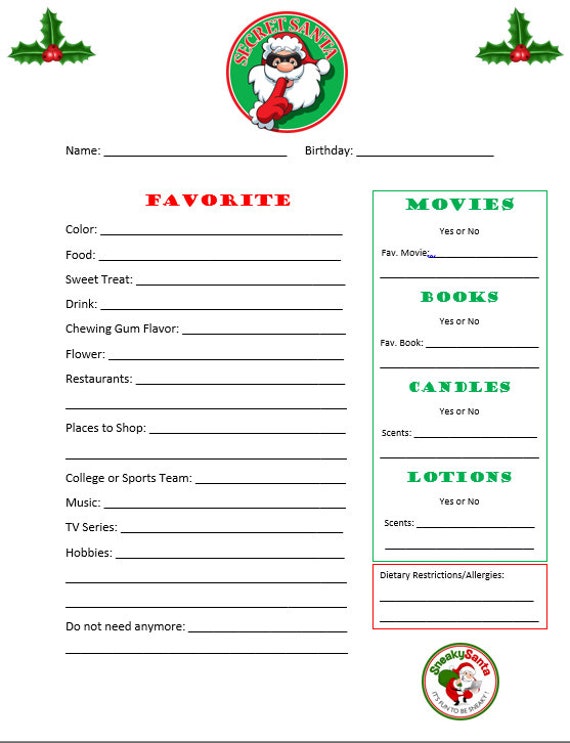 Secret Santa Form - Etsy