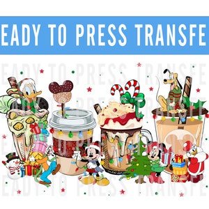 Mickey and Co Hot Cocoa Coffee Christmas Decal Transfer - Ready To Press Mickey Decal - Transfers For Shirt -Merry Christmas Disney Transfer