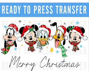 Merry Christmas Mickey and Co Transfer - Ready To Press - Decals For Shirts - Very Merry Christmas Disney Transfers - Mickey Design Transfer