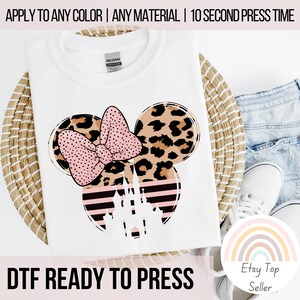 Disney DTF Transfers Ready To Press Disney Group Shirt For Disney Family Trip Shirts For Disney Trip Iron On Decal Minnie Leopard Pink