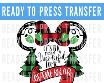 Christmas Mickey and Minnie Transfer - Ready To Press - Transfers For Shirts - Most Wonderful Time Of Year - Design Transfer