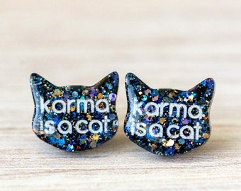 Large Karma is a Cat Earrings, Swiftie Earrings, Lyrics Earrings, Taylor Inspired Statement Studs, Cat Lover