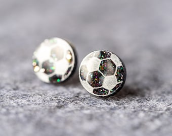 Blackout Rainbow Soccer Earrings, Soccer Ball Studs, Pride Earrings, Sports Earrings