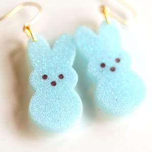 Bunny Peeps Earrings: Glittery Resin Easter Jewelry - Hypoallergenic Stainless Steel