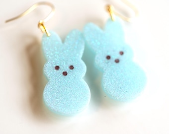 Bunny Peeps Earrings: Glittery Resin Easter Jewelry - Hypoallergenic Stainless Steel