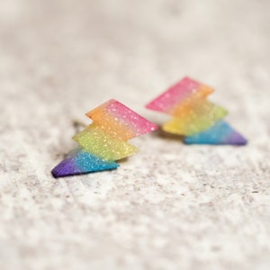 Rainbow Lightning Studs, Lightning Bolt Earrings