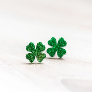 Large Four Leaf Clover Studs, Shamrock Earrings, St Patricks Day Earrings, Lucky Earrings