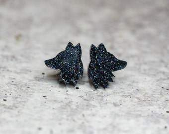 Wolf Earrings, Fox Earrings, Husky Earrings, Dog Stud earrings, Hypoallergenic Studs