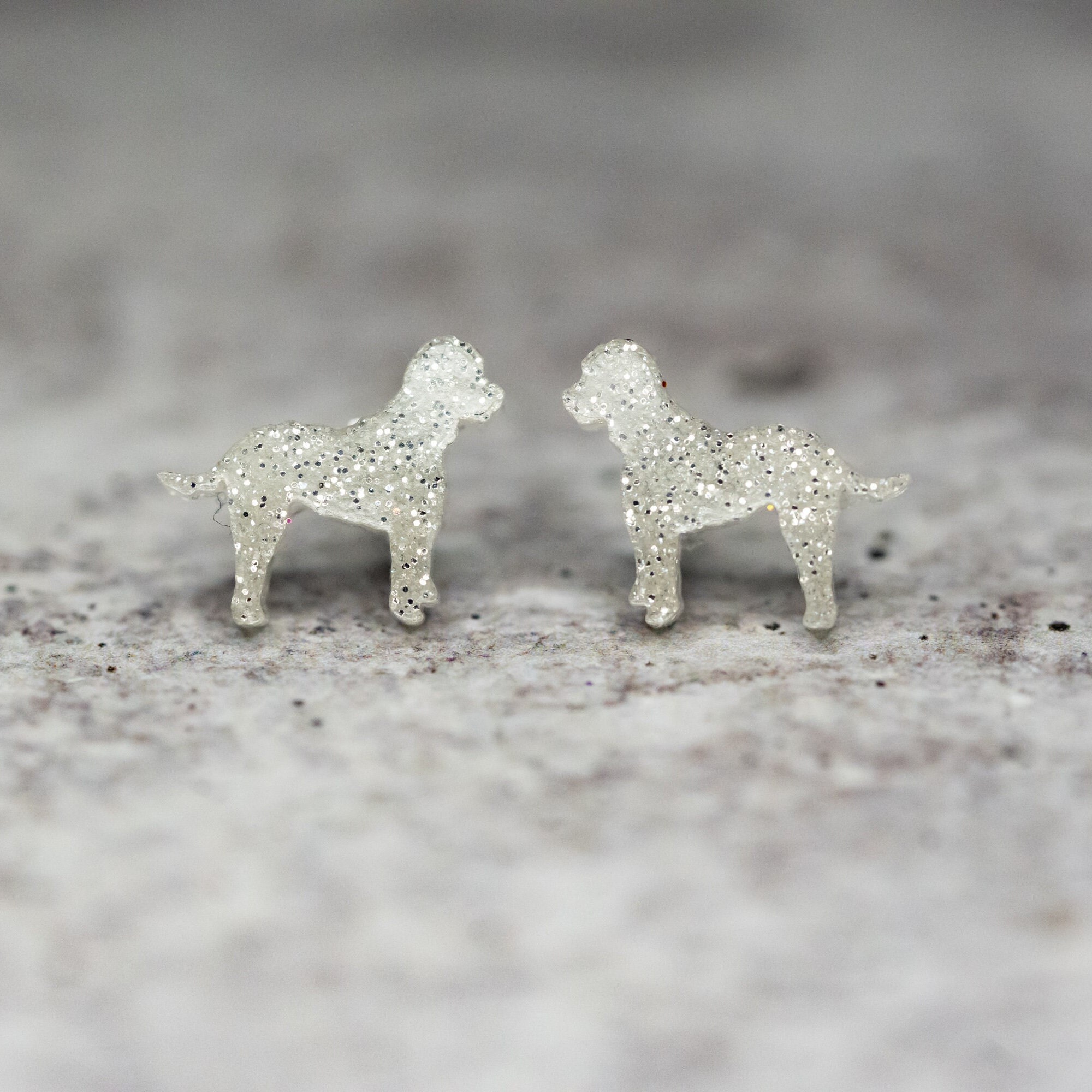 Sterling Silver LabraDoodle Studs Black Resin Sterling Silver LabraDoodle Studs Black Resin