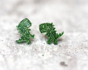 Pendientes Chubby T-Rex: Pendientes de dinosaurio con postes de acero inoxidable