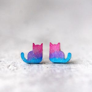 Bisexual Pride Cat Stud Earrings: Hypoallergenic Stainless Steel Posts